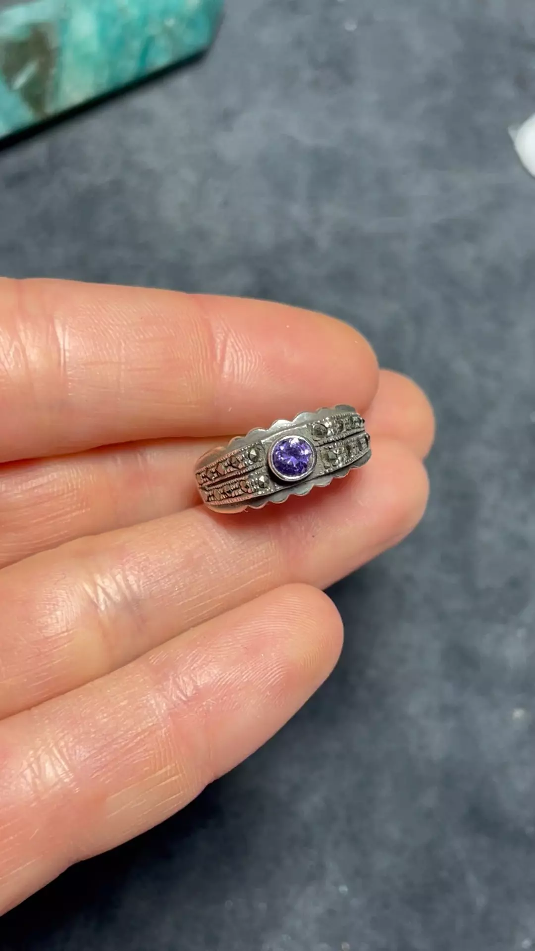 plant/Amethyst, Marcasite, & Sterling silver -0