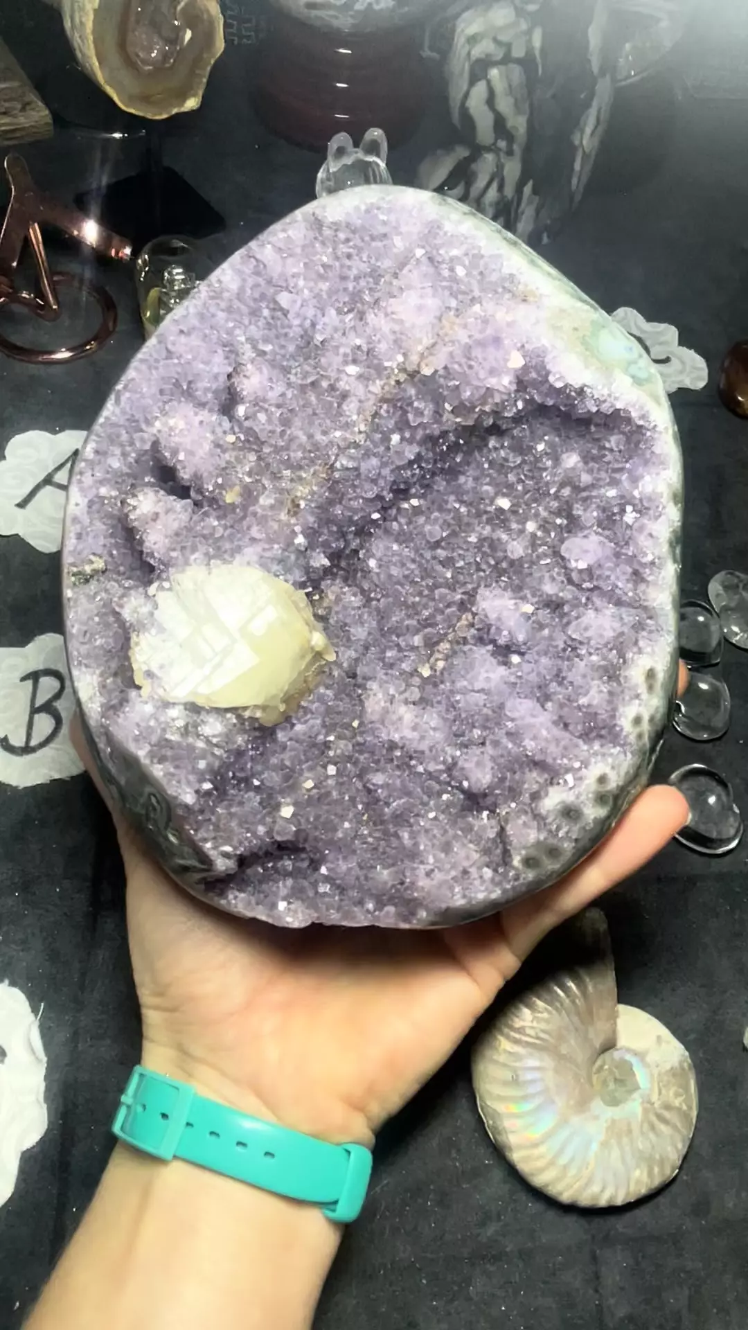 plant/Amethyst with calcite cut base-0