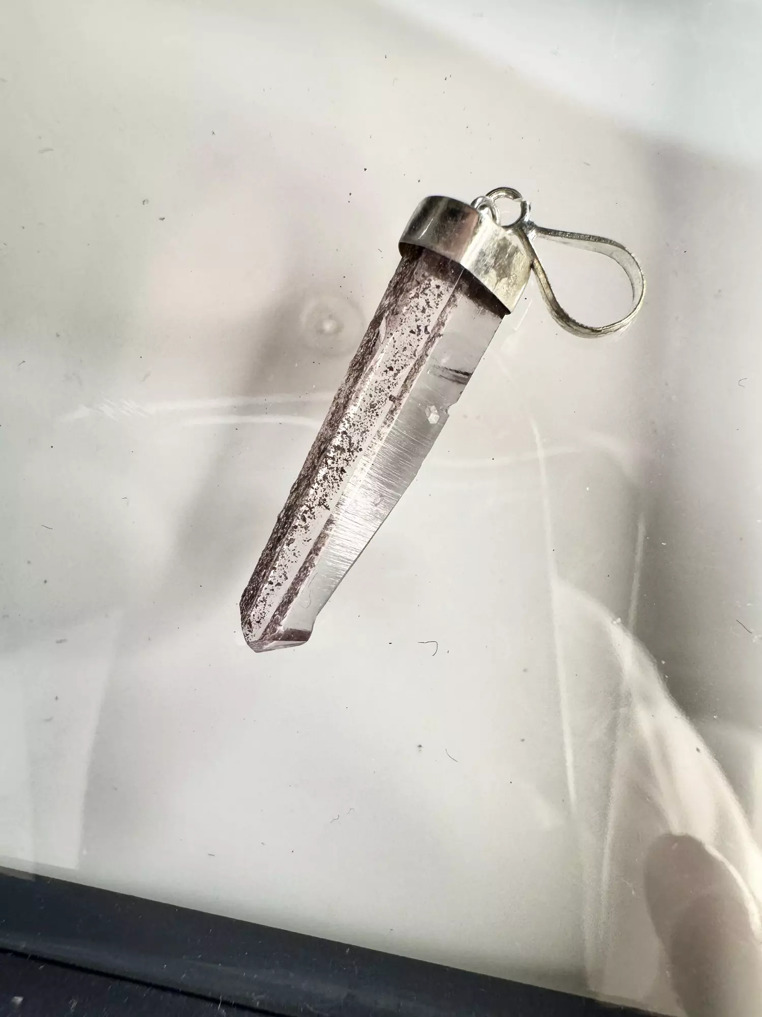 plant/$25| Hematite Laser Quartz Pendant #19 - 925 Sterling Silver-0