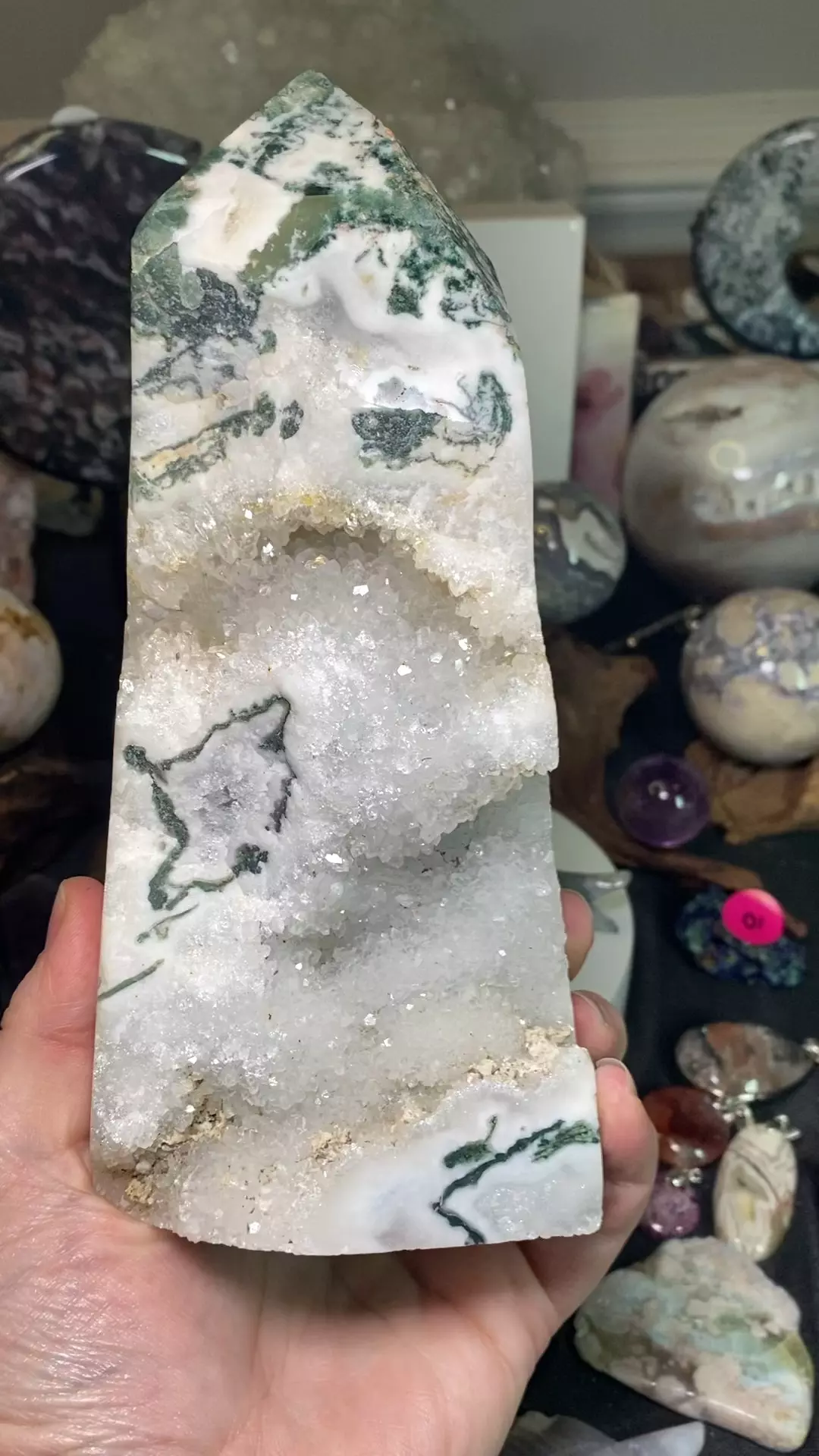 plant/XL moss agate tower chipped tip-0