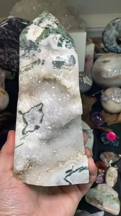 plant/XL moss agate tower chipped tip-0-thumbnail