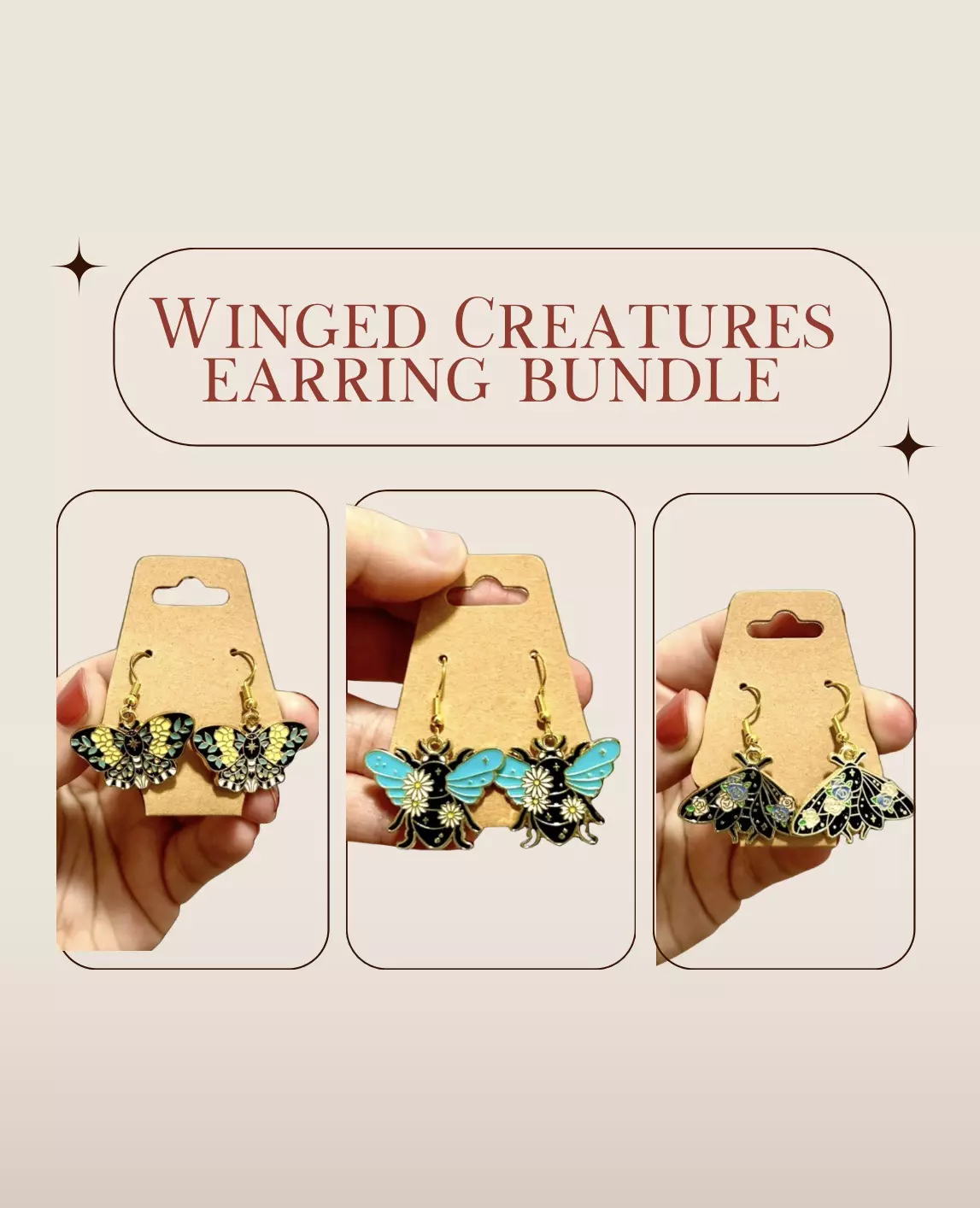 plant/Winged creatures earrings bundle (3 total)-0