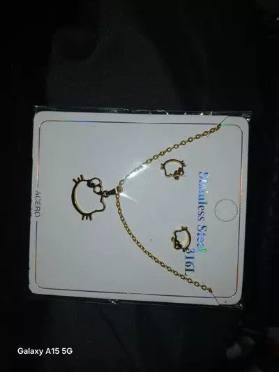 plant/Hello Kitty gold-plated Steel 316L Necklace and Stud Earrings Set (Silver)-0-thumbnail