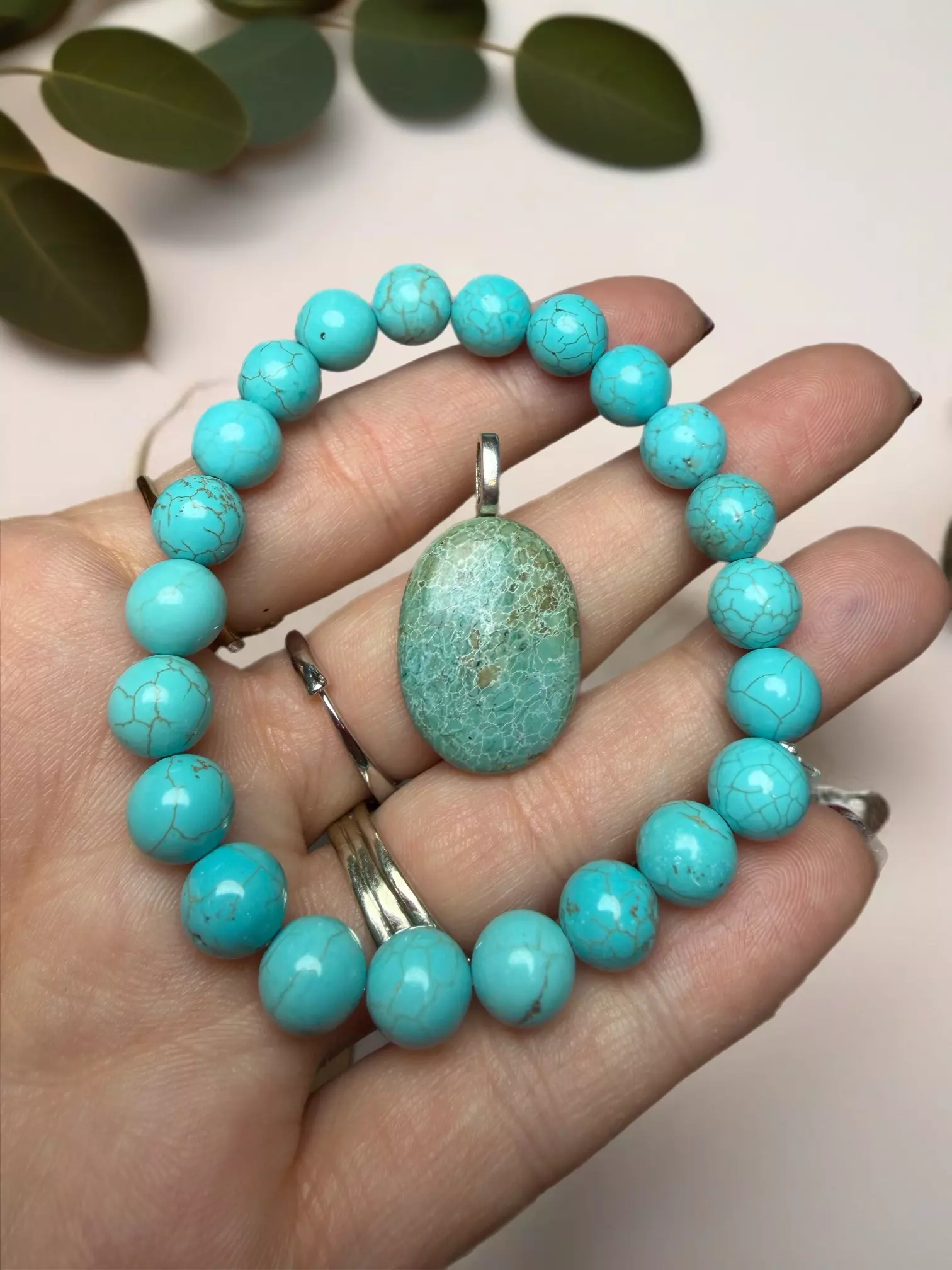 plant/Turquoise 8mm bracelet and pendant-0
