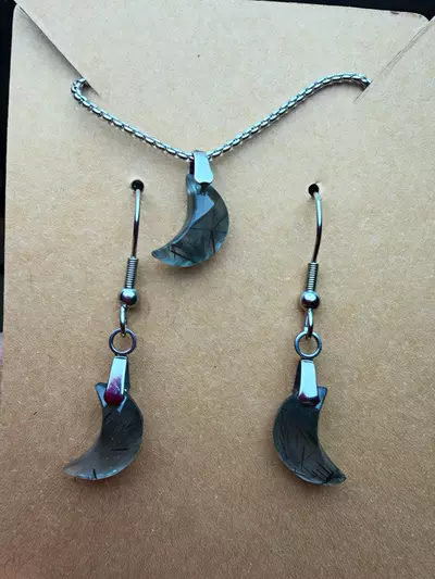 plant/black tourmaline rutile in quartz necklace and earrings set-0-thumbnail