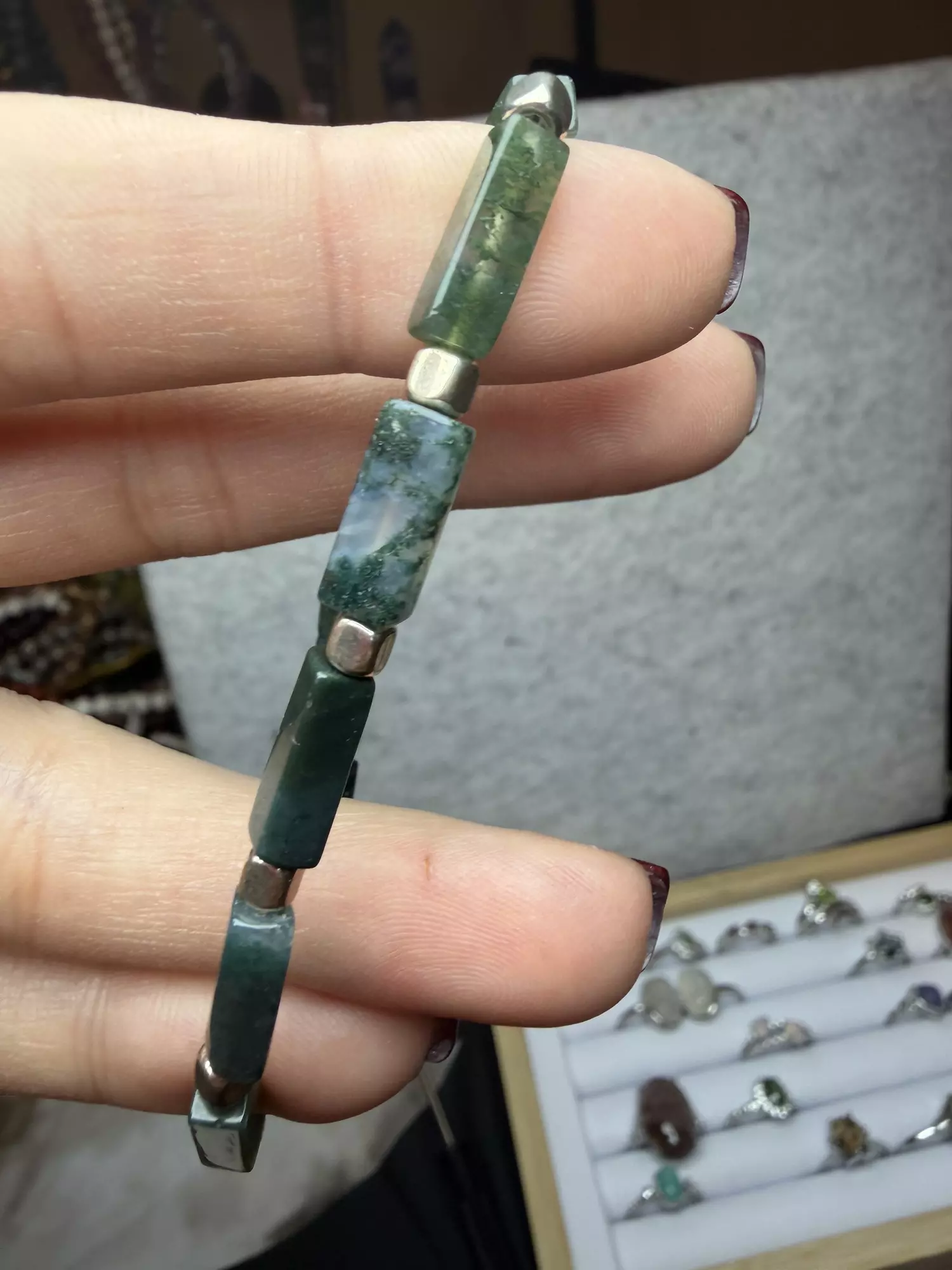 plant/moss agate earrings and bracelet (w hematite spacers)-1