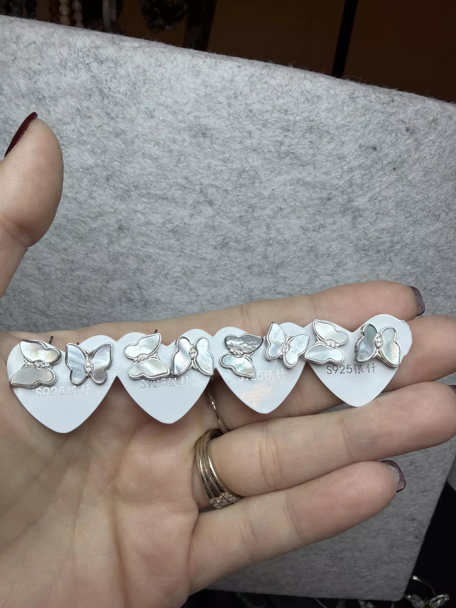 plant/mother of pearl butterfly earrings-0