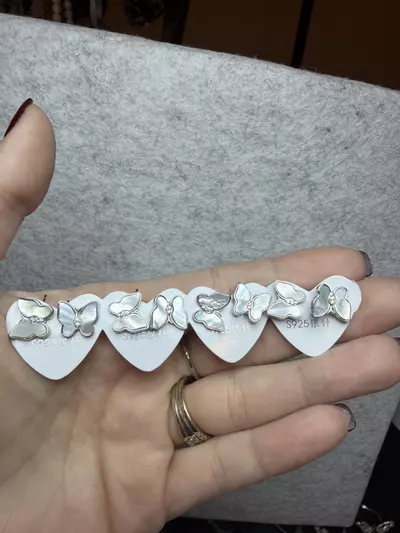 plant/mother of pearl butterfly earrings-0-thumbnail