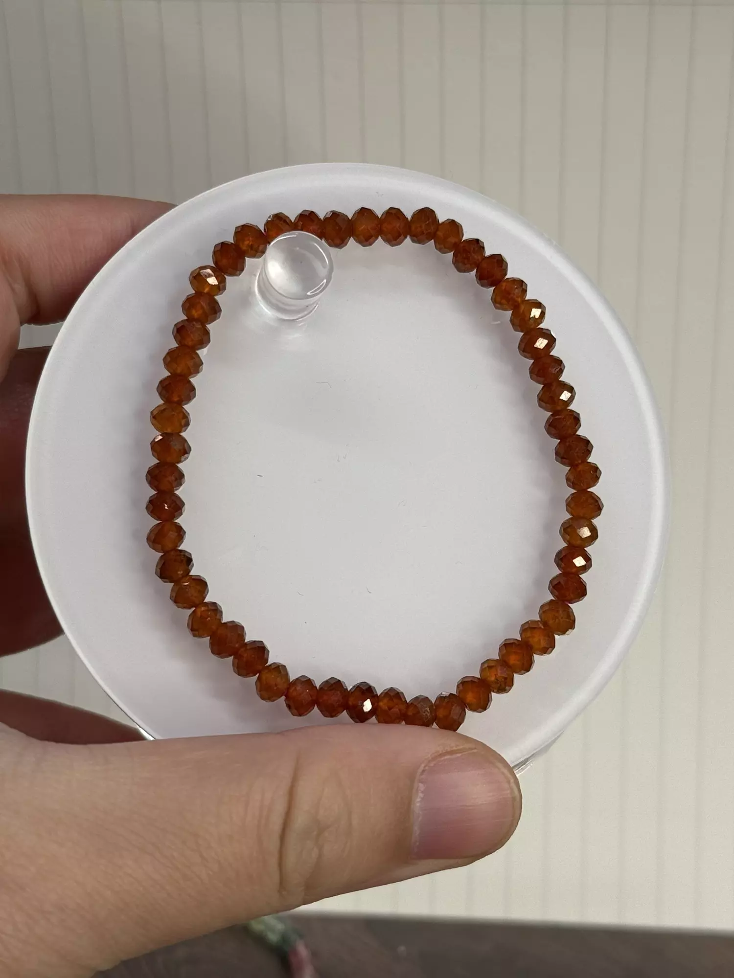 plant/$10| Orange Garnet Faceted Bead Bracelet 5mm-0