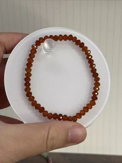 plant/$10| Orange Garnet Faceted Bead Bracelet 5mm-0-thumbnail