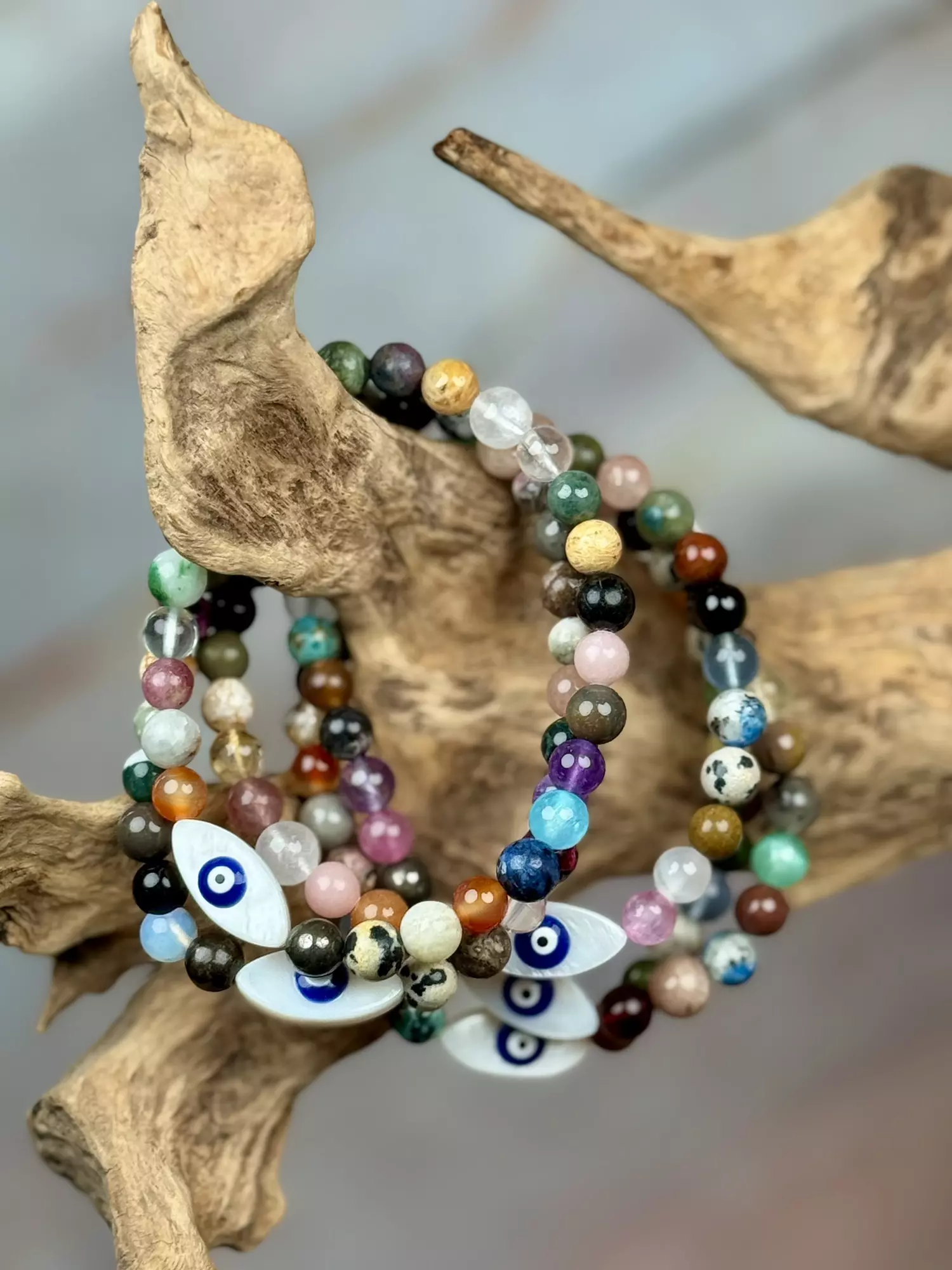 plant/mix stone 6mm w/evil eye accent (handmade)-0