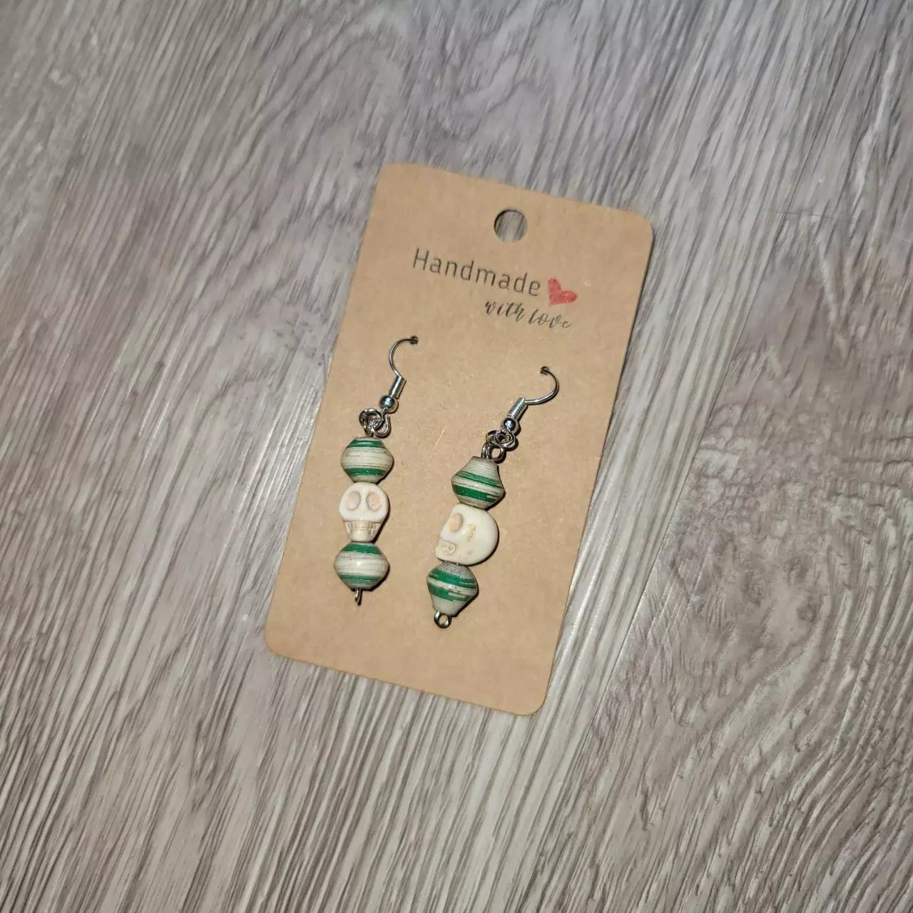 plant/Skull Beaded Earrings-0