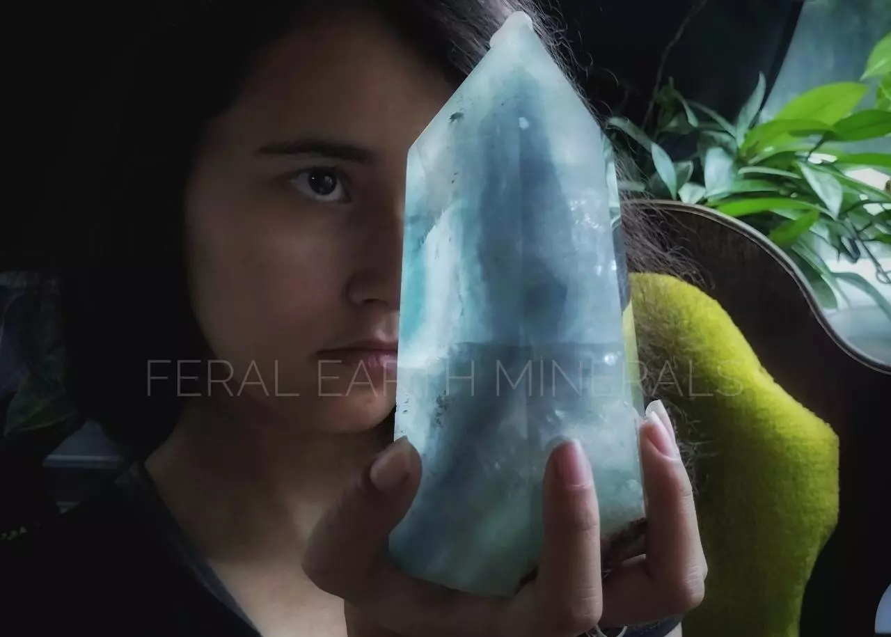 plant/CLEARANCE/SCRATCH & DENT: Large, 4.5 pound, 8" tall, Caribbean blue/green Fluorite tower-1