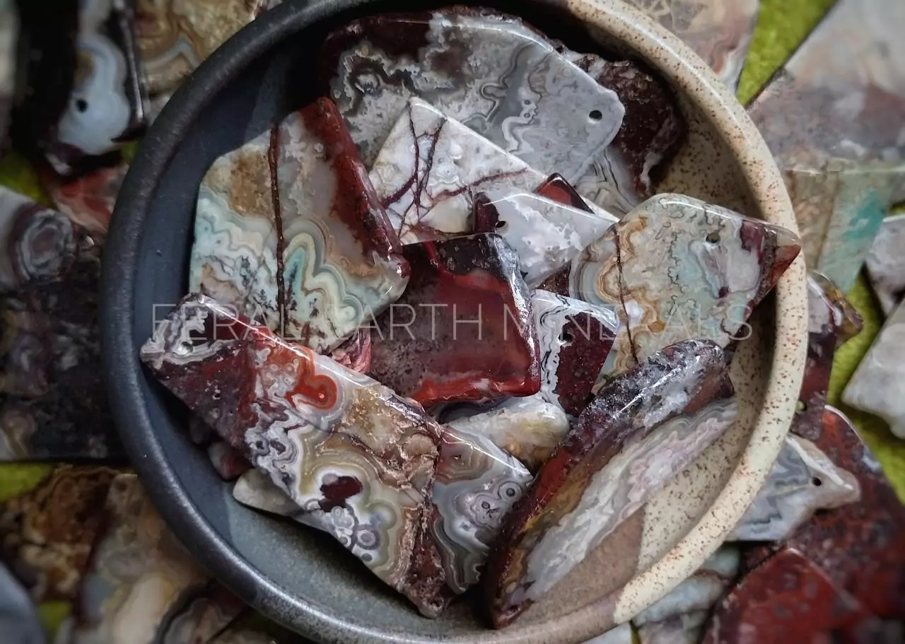 plant/Mexico crazy lace, polished pendant slabs-0