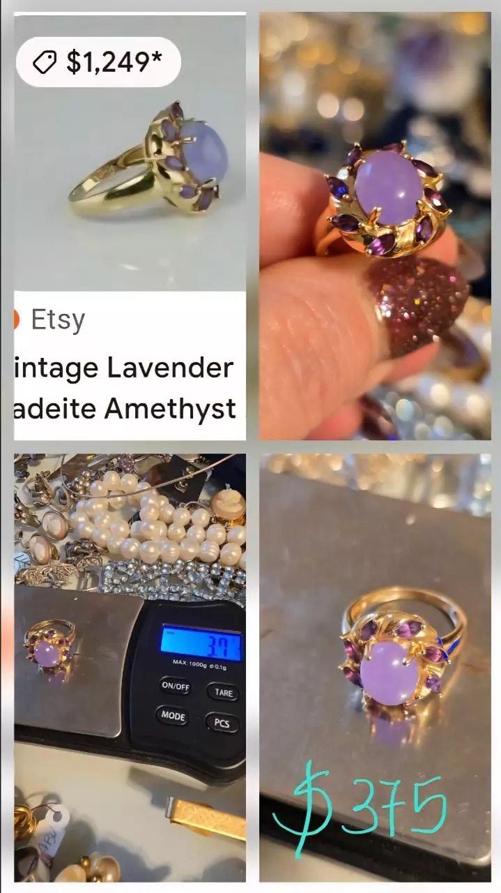 plant/14K Ring Jade and Amethyst stones -0
