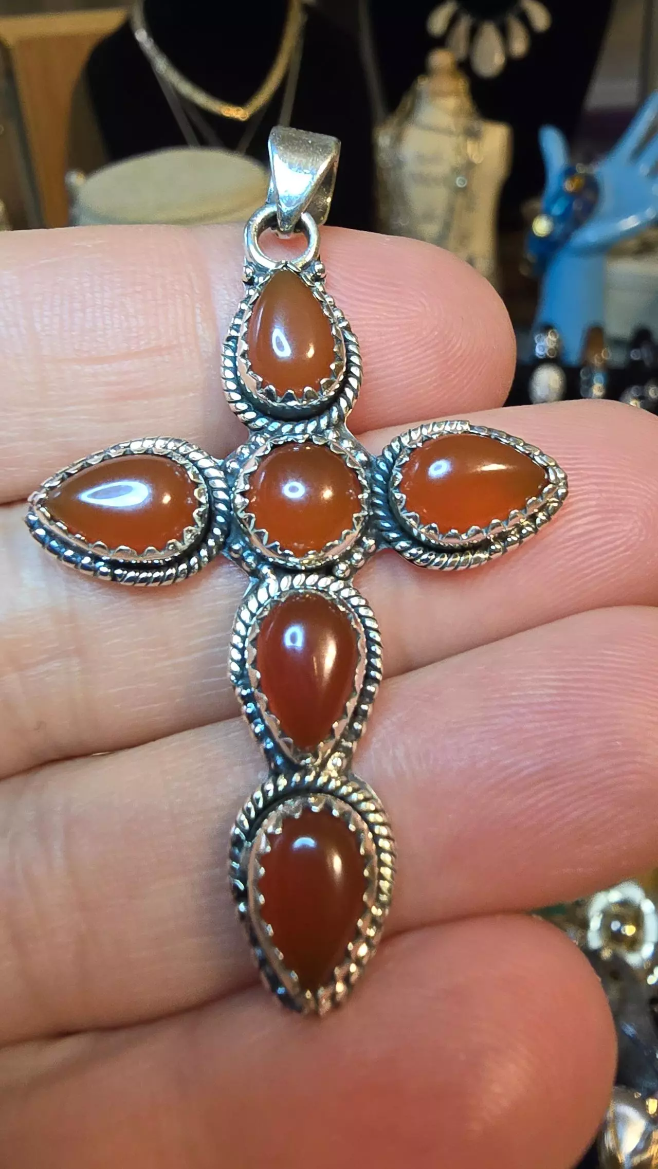 plant/ Sterling SILVER Carnelian cross -0