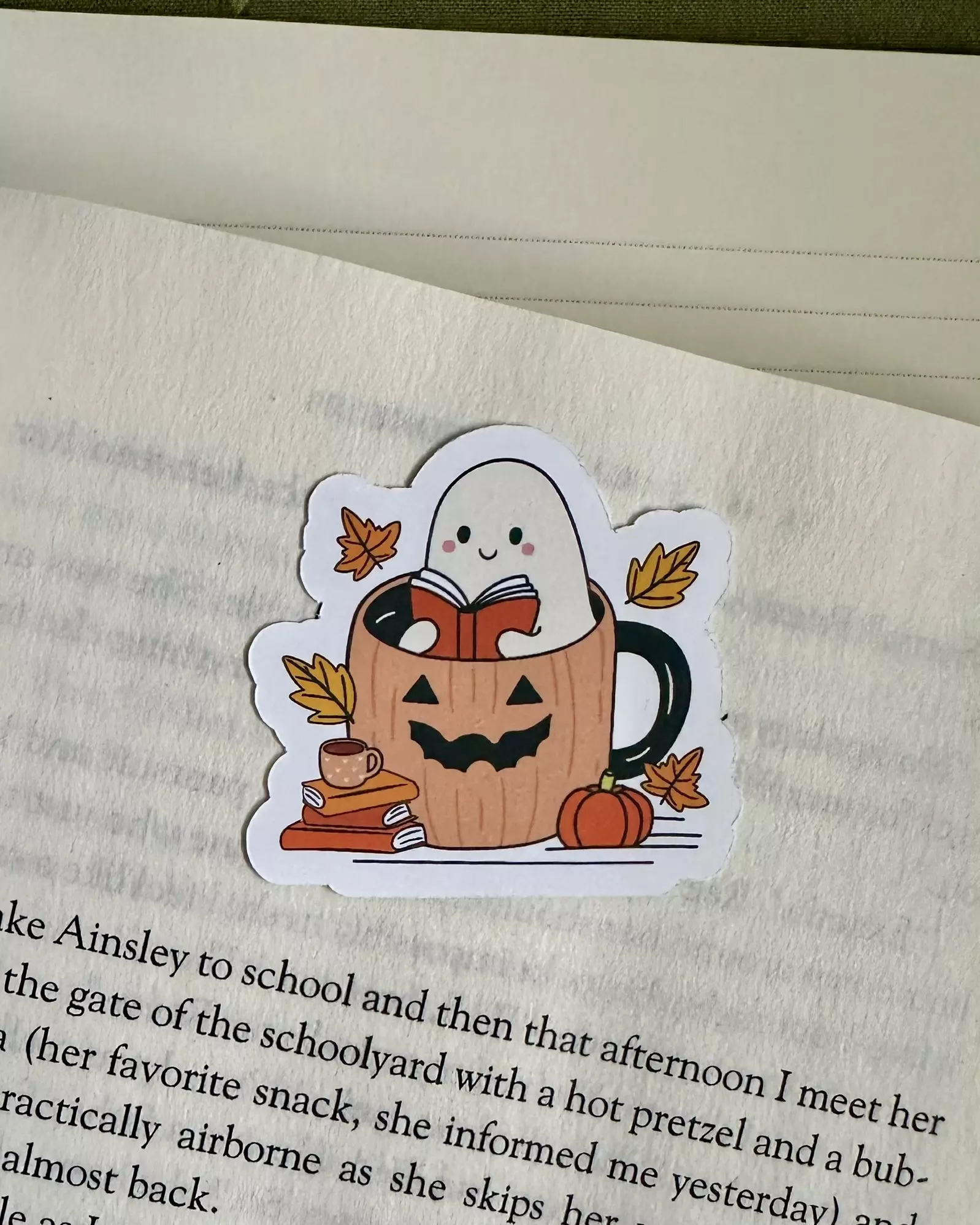 plant/Ghost reading in a mug sticker-0