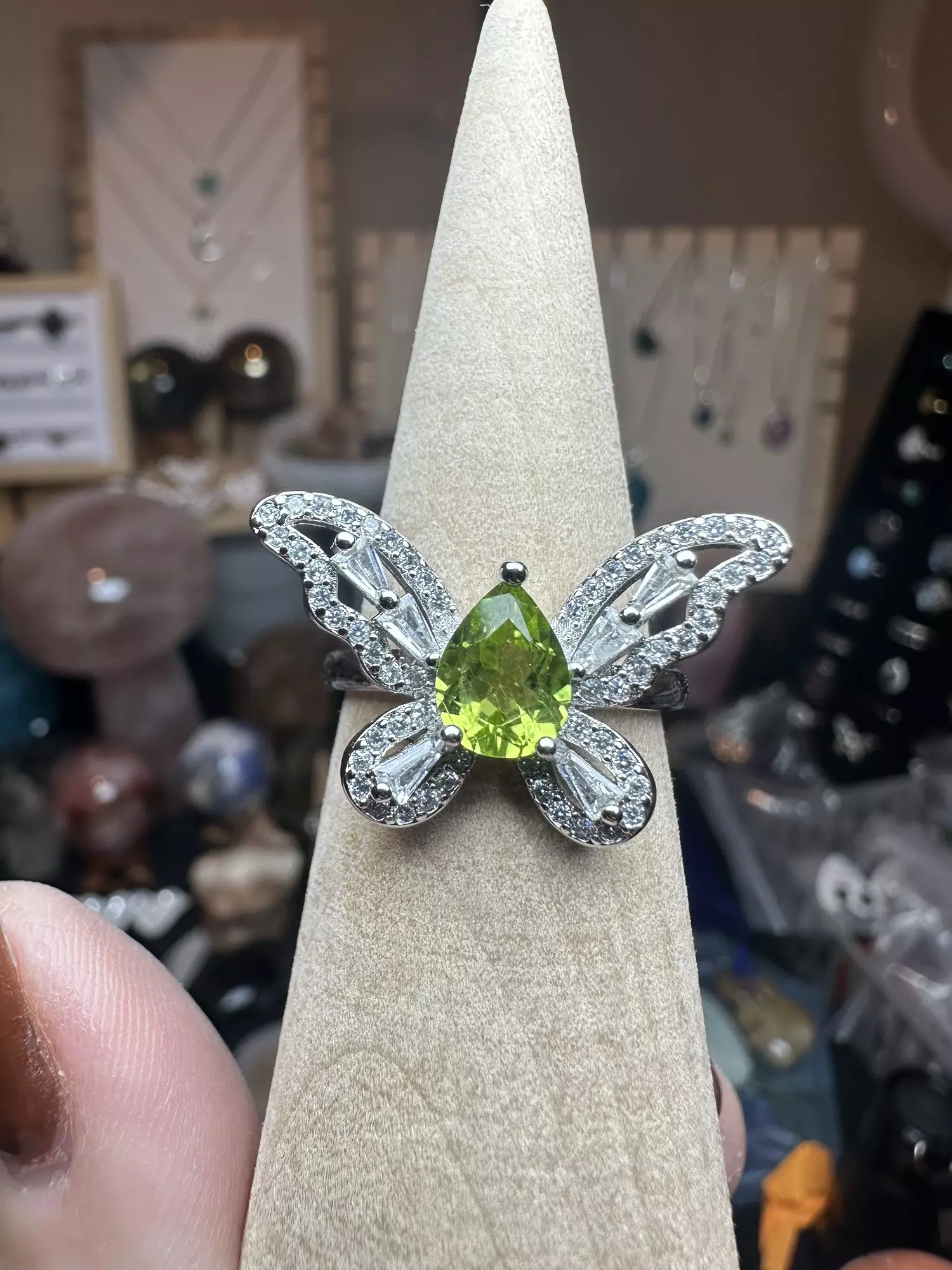 plant/adjustable ring bundle tanzi, moonstone & peridot-3