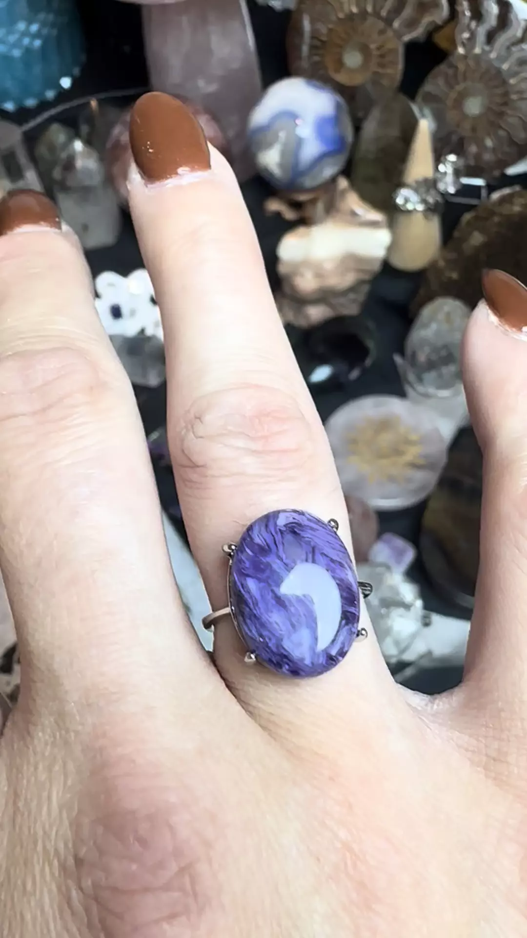 plant/charoite s925 adjustable ring 60-1