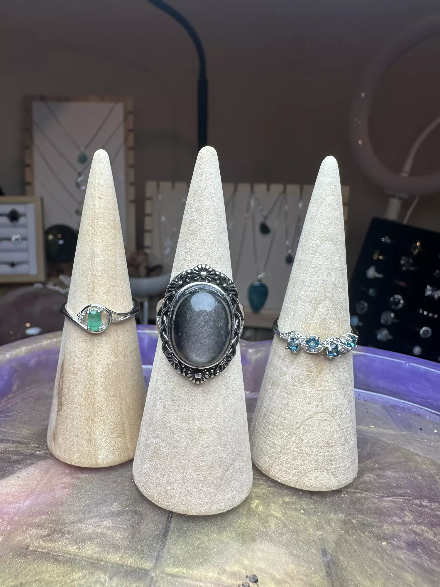 plant/adjustable ring bundle emerald, silver sheen & london blue topaz-0