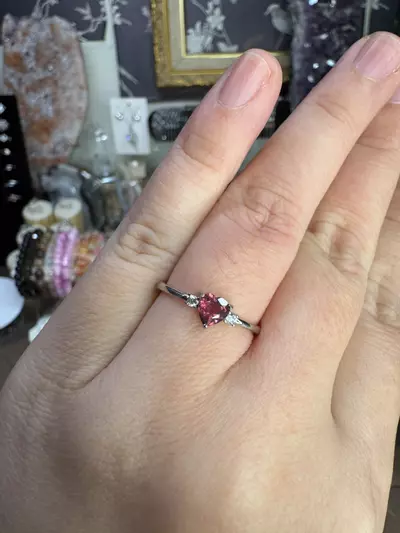 plant/$25| Pink Tourmaline Heart S925 Adjustable Ring -0-thumbnail
