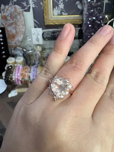 plant/$56| Rose Quartz Heart S925 Adjustable Ring-0-thumbnail