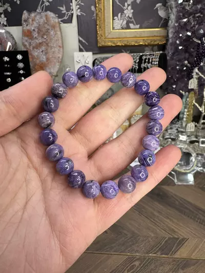 plant/$120| HQ Charoite Bracelet 8mm|7” Wrist Size-0-thumbnail