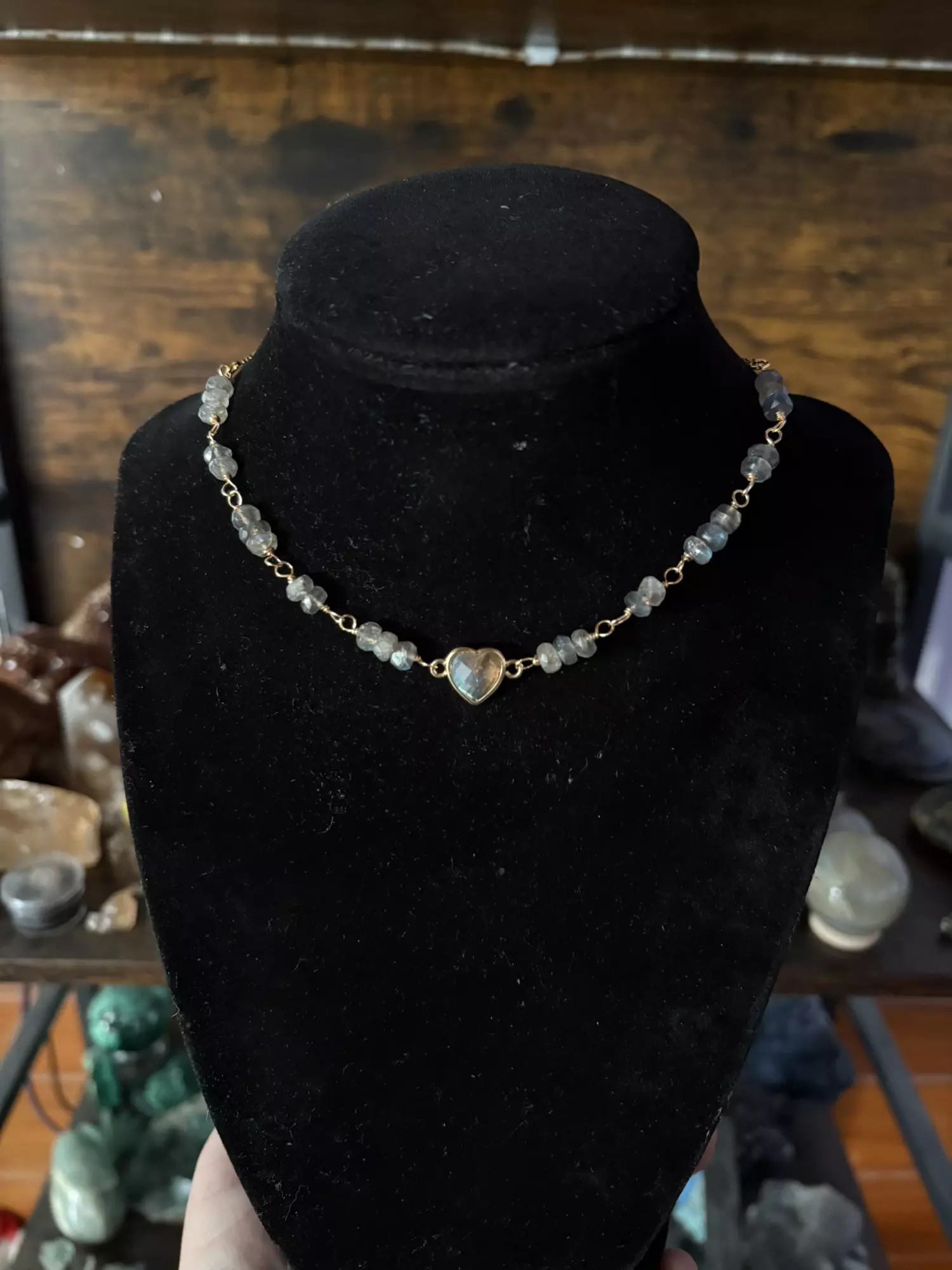 plant/Handmade Labradorite Heart Choker - Gold-0