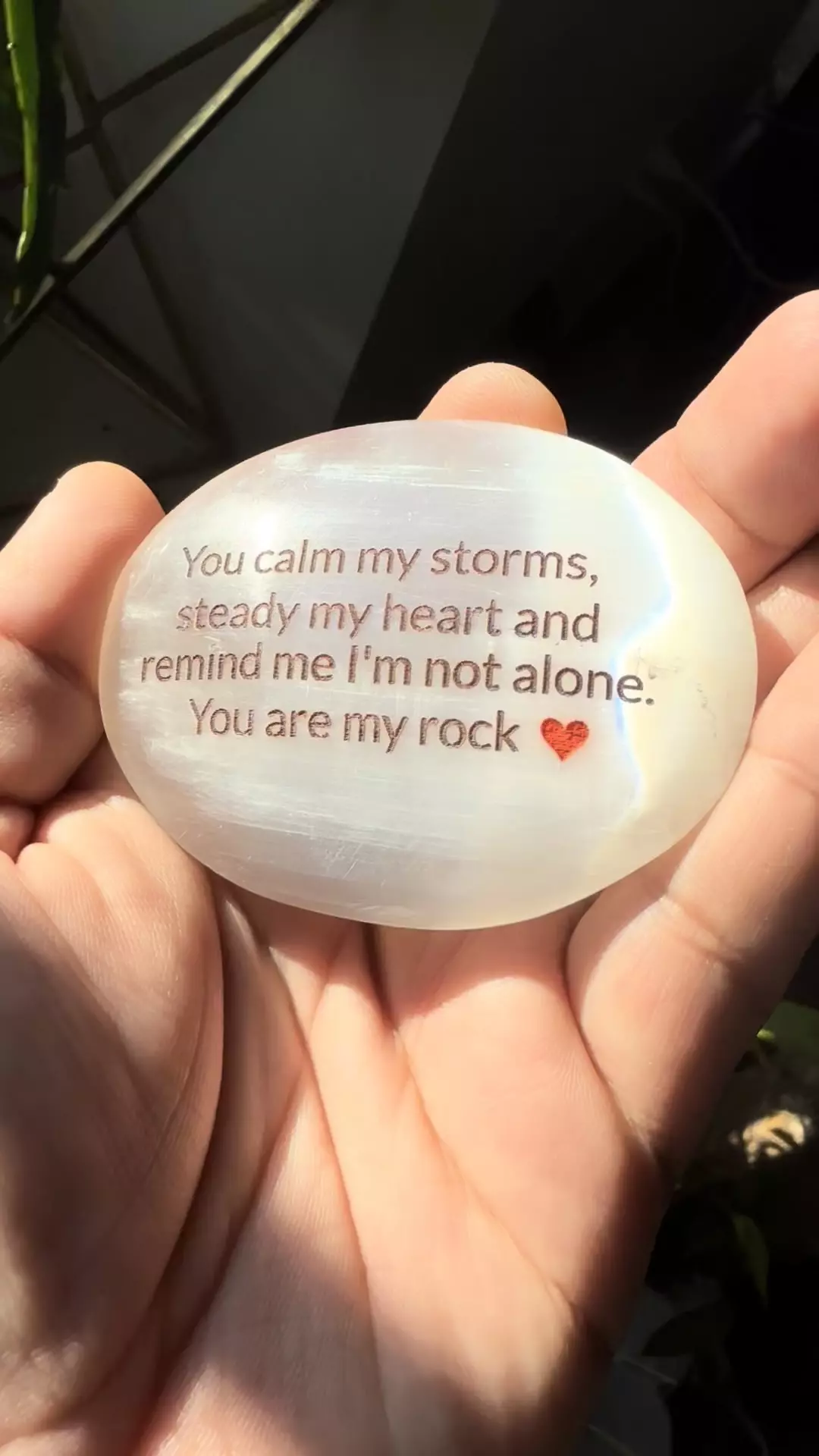 plant/Selenite palmstone. Engraved and hand painted.-0