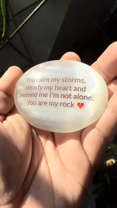 plant/Selenite palmstone. Engraved and hand painted.-0-thumbnail