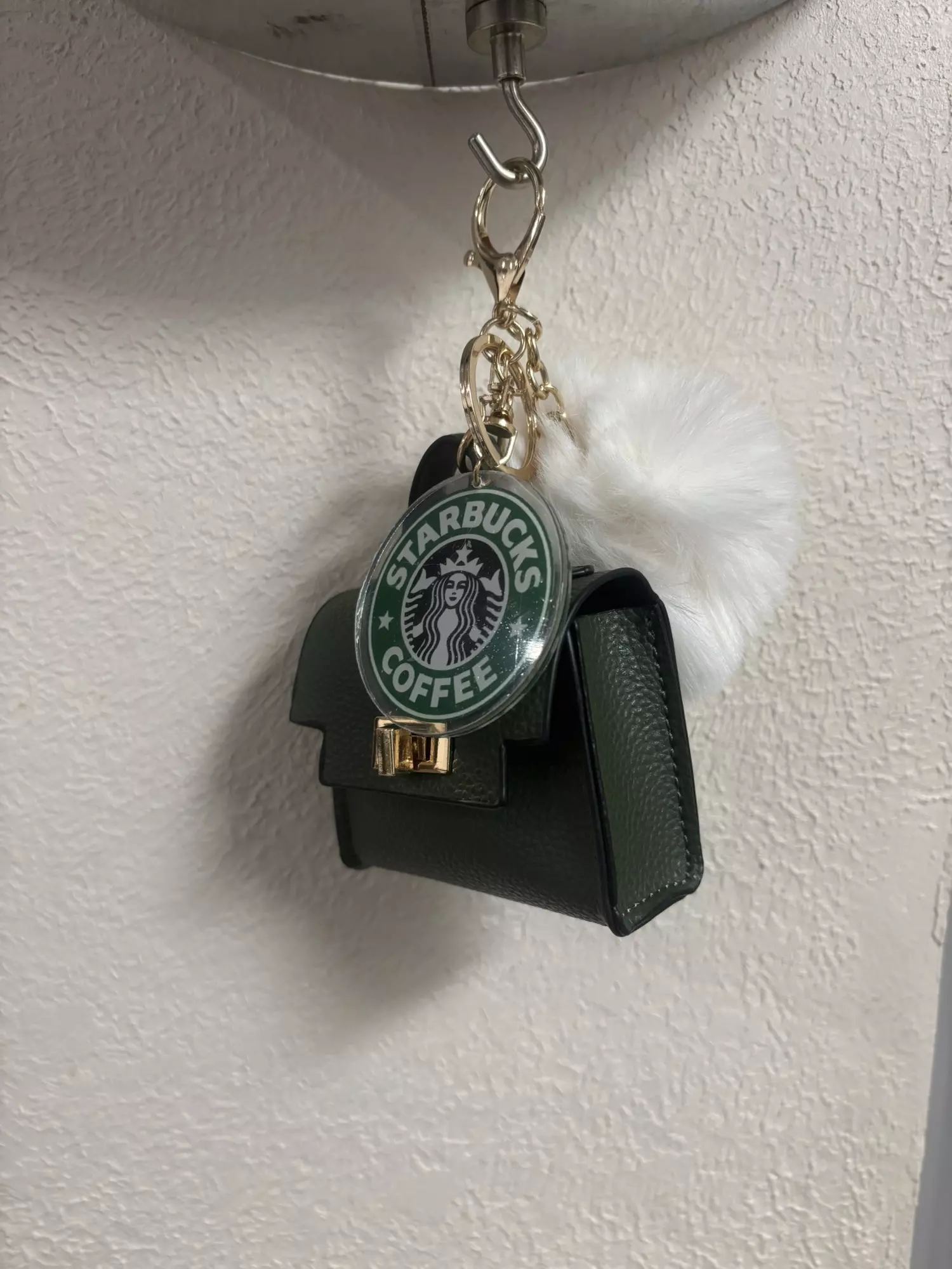 plant/Green coffee earbuds case, pendant and pompom-0