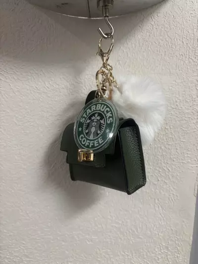 plant/Green coffee earbuds case, pendant and pompom-0-thumbnail