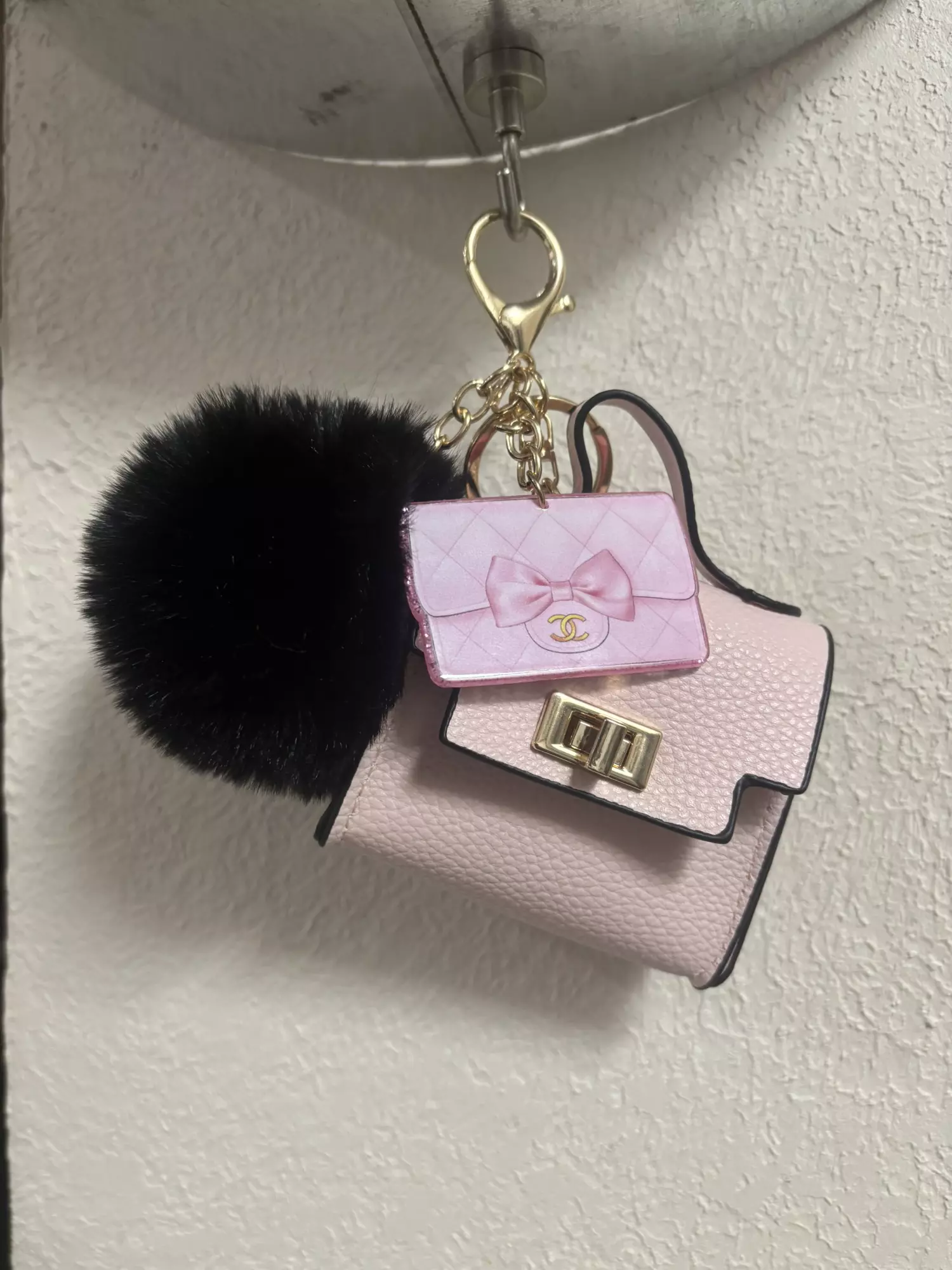 plant/Pink c bag charm black pompom-0