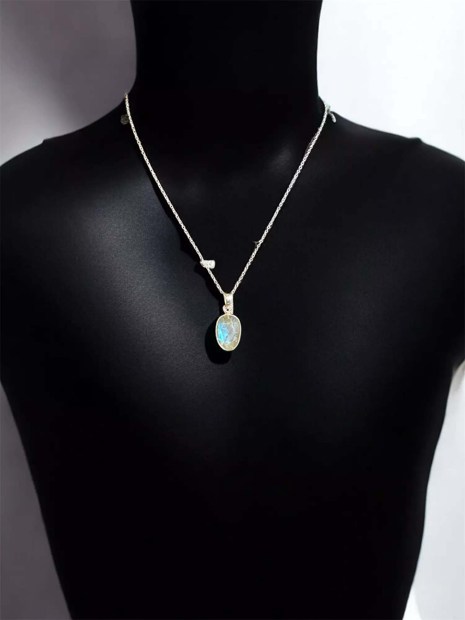 plant/Labradorite Faceted Sterling Pendant-2