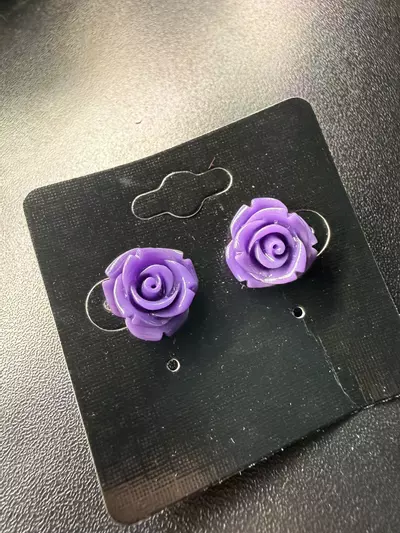 plant/Purple Rose Earrings -0-thumbnail