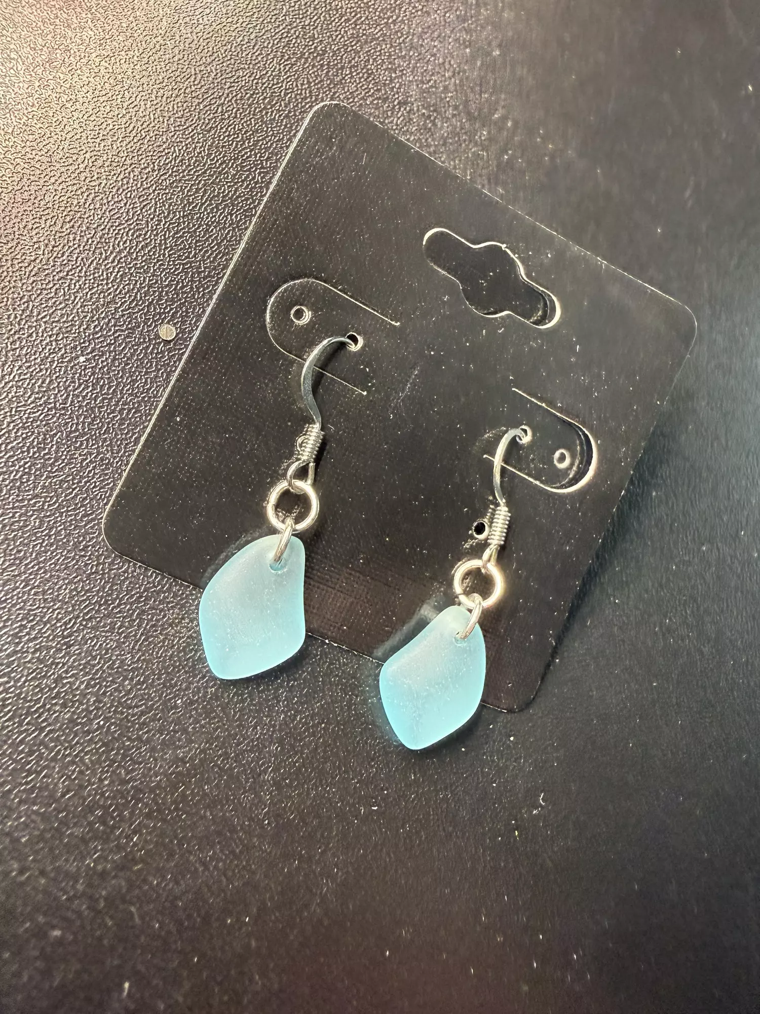 plant/Blue Sea Glass Earrings -0