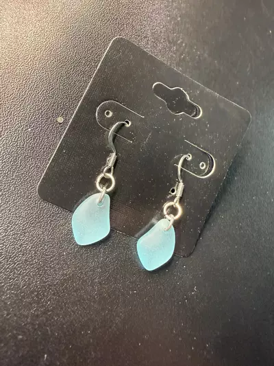 plant/Blue Sea Glass Earrings -0-thumbnail