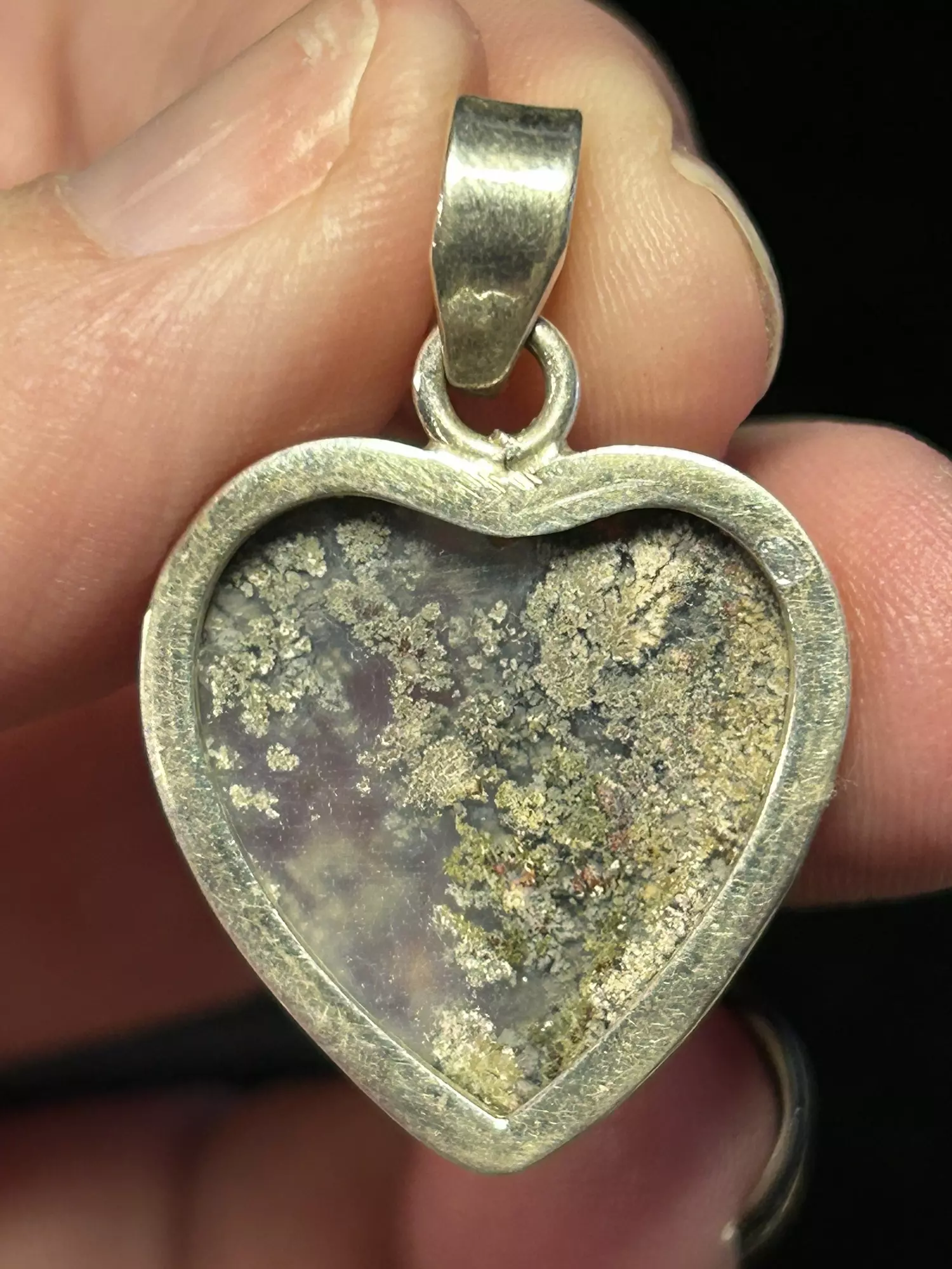 plant/Moss Agate Sterling Heart Pendant-1