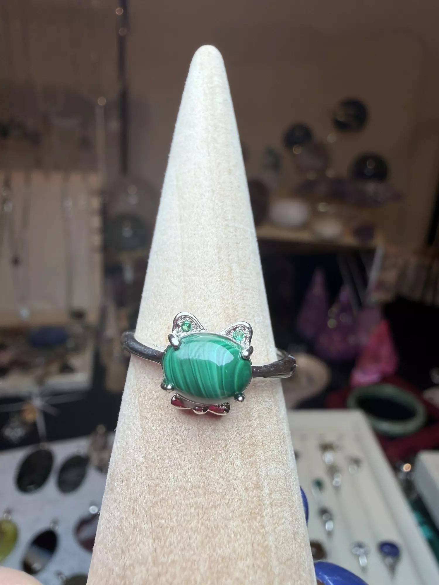 plant/Brass silver plated adjustable malachite $25-0