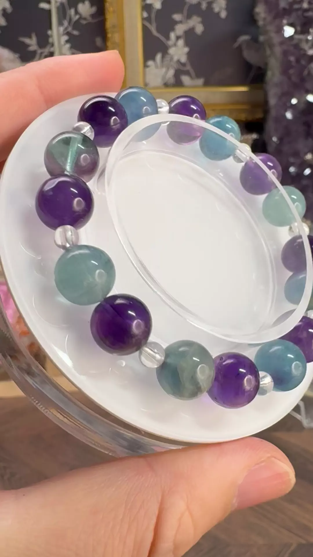 plant/$20| Amethyst & Fluorite Bracelet 5-10mm | 7” Wrist Size-1