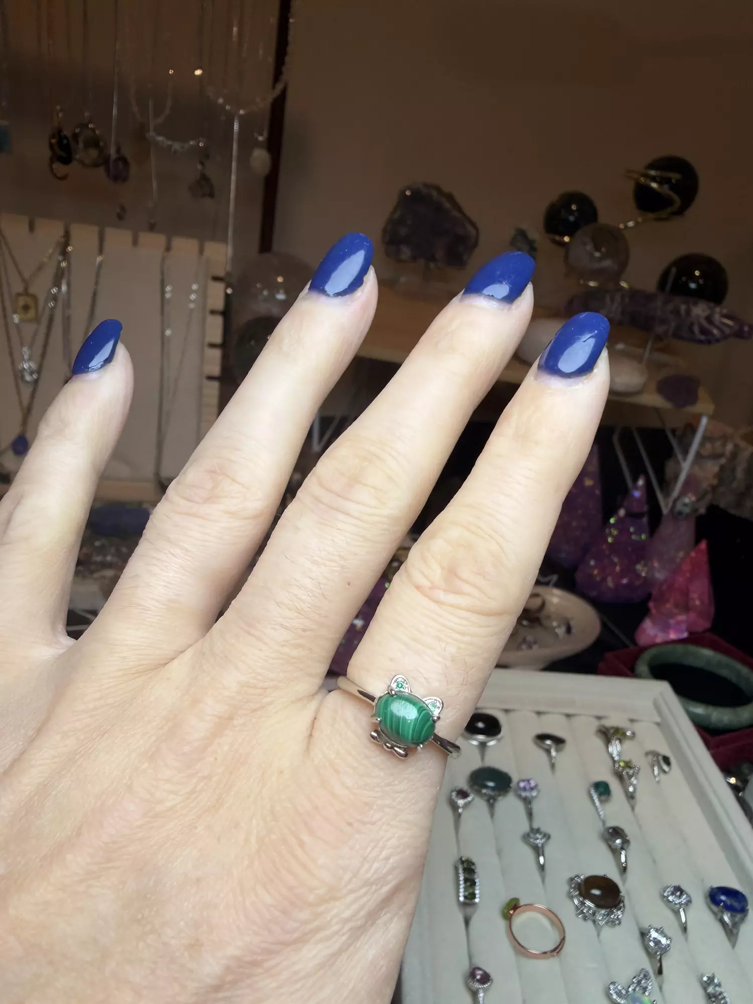 plant/Brass silver plated adjustable malachite $25-1