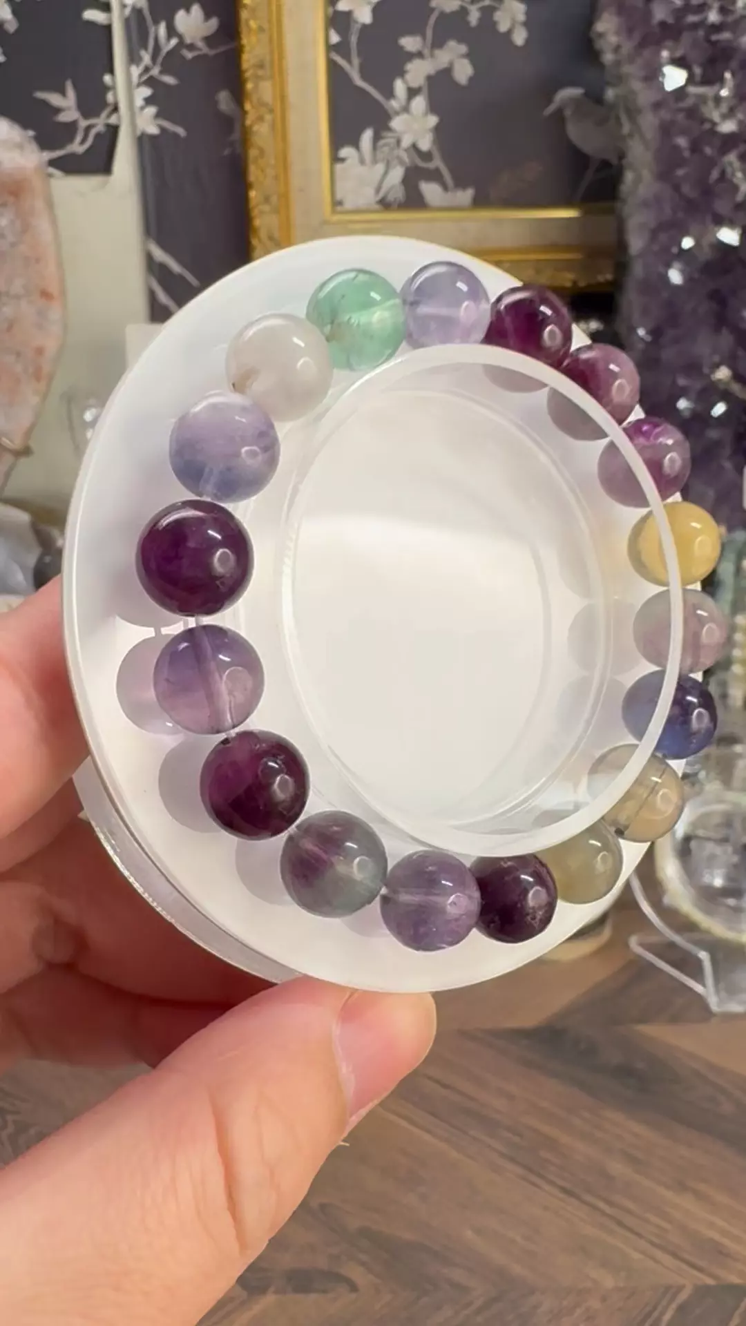 plant/$20| Rainbow Fluorite Bracelet 10mm | 6.5” Wrist Size-1