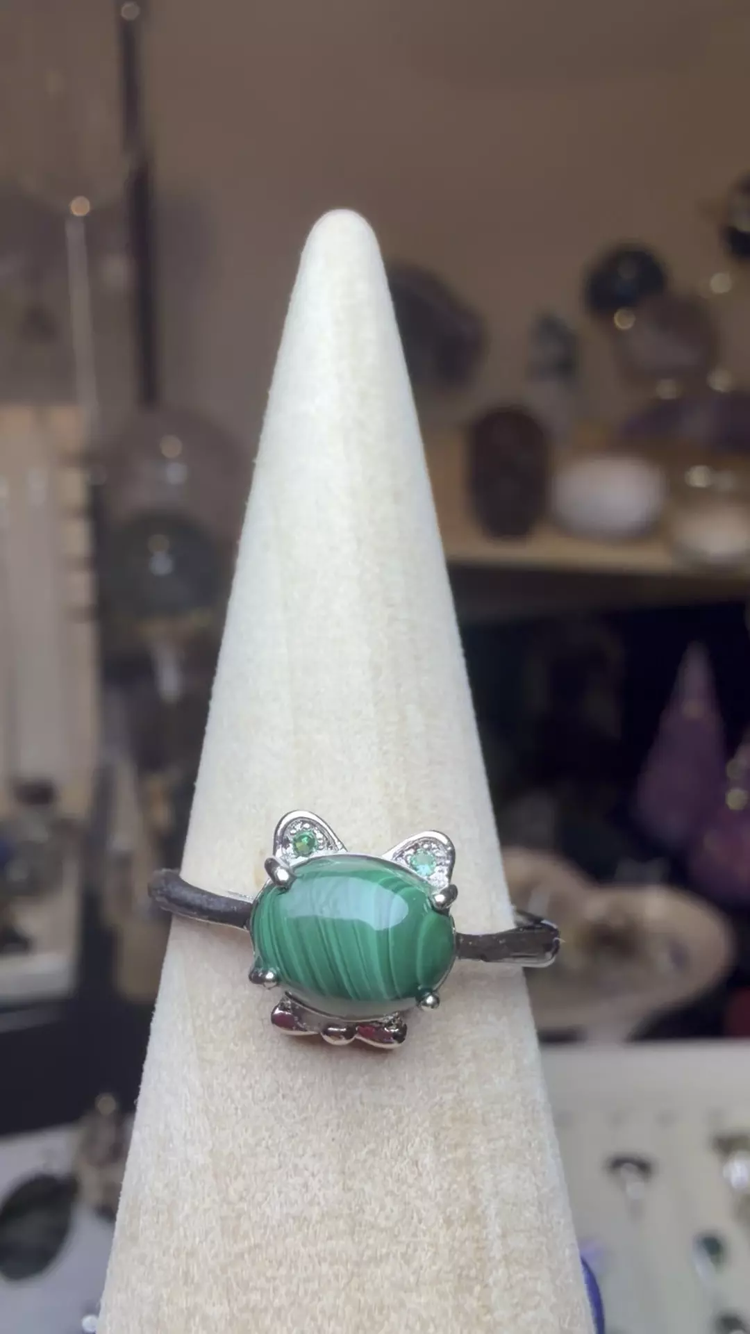 plant/Brass silver plated adjustable malachite $25-2