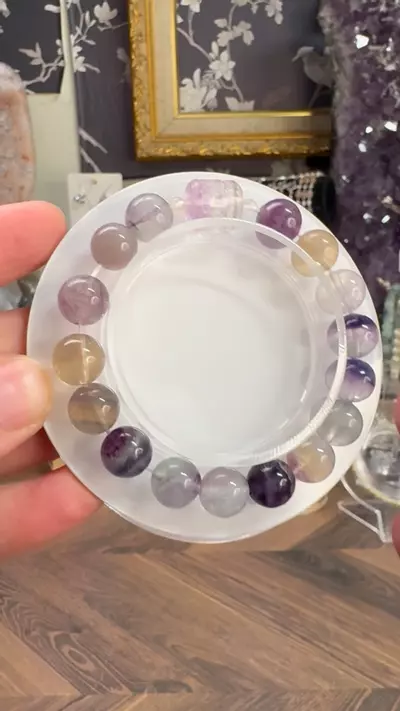 plant/$24| Rainbow Fluorite Bracelet 10mm | 6.5” Wrist Size-1-thumbnail