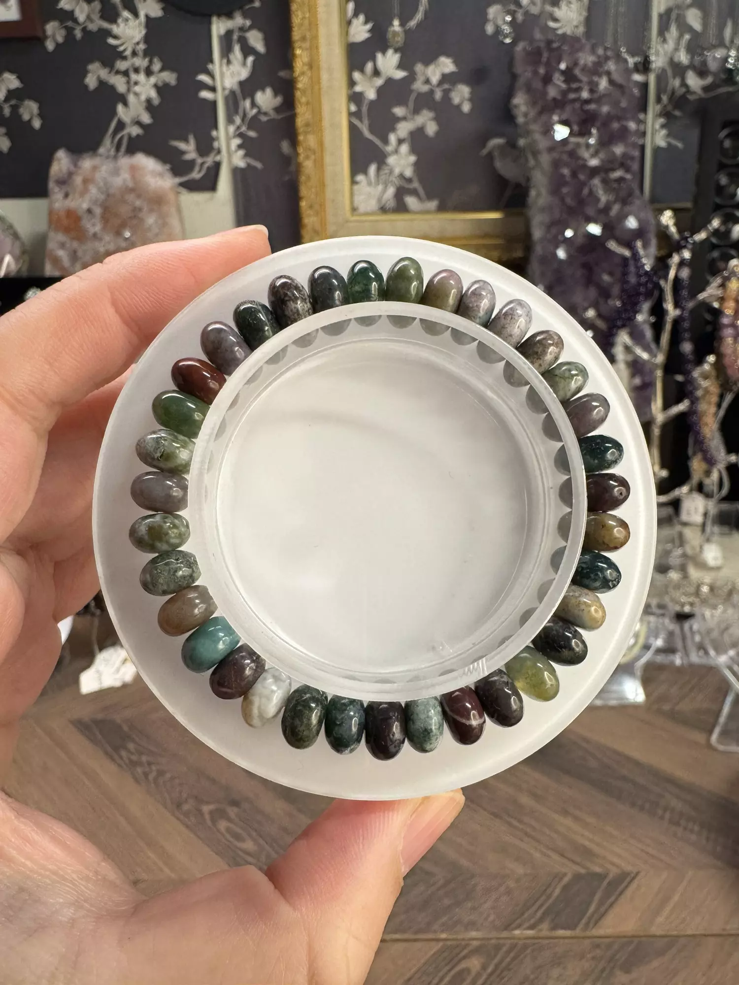 plant/$15| Indian Moss Agate Rondelle Beaded Bracelet 8mm | 6.75” Wrist Size-0