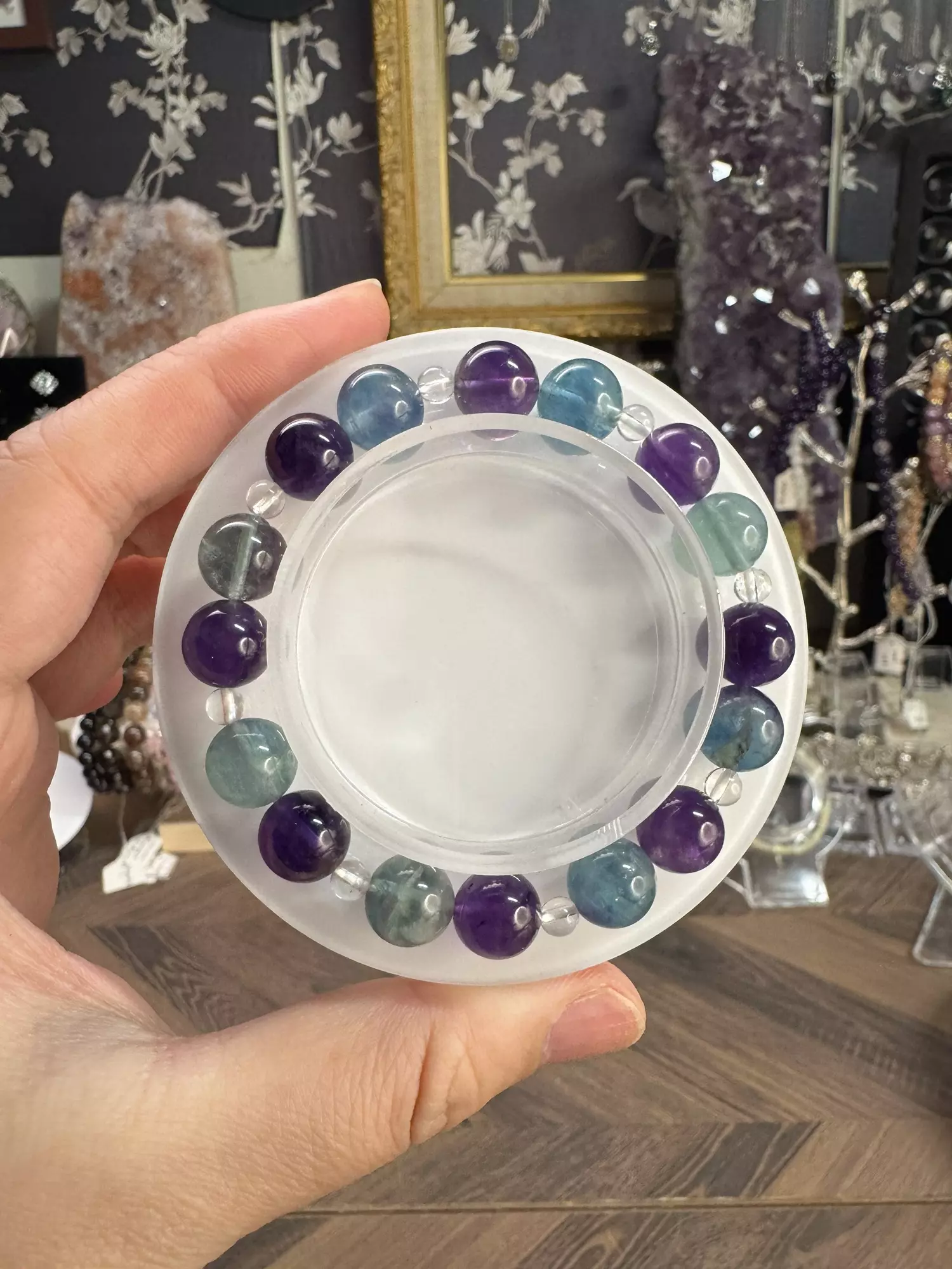 plant/$20| Amethyst & Fluorite Bracelet 5-10mm | 7” Wrist Size-0