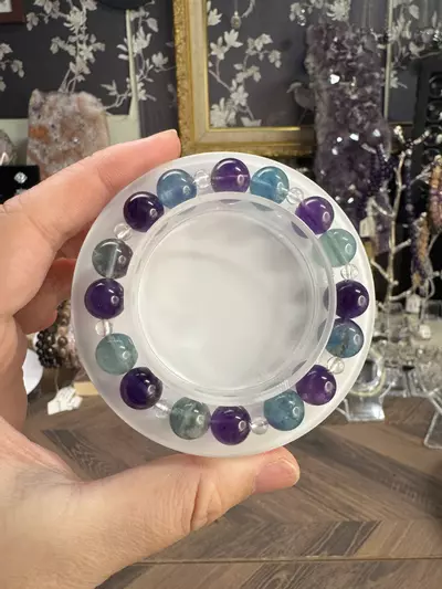 plant/$20| Amethyst & Fluorite Bracelet 5-10mm | 7” Wrist Size-0-thumbnail