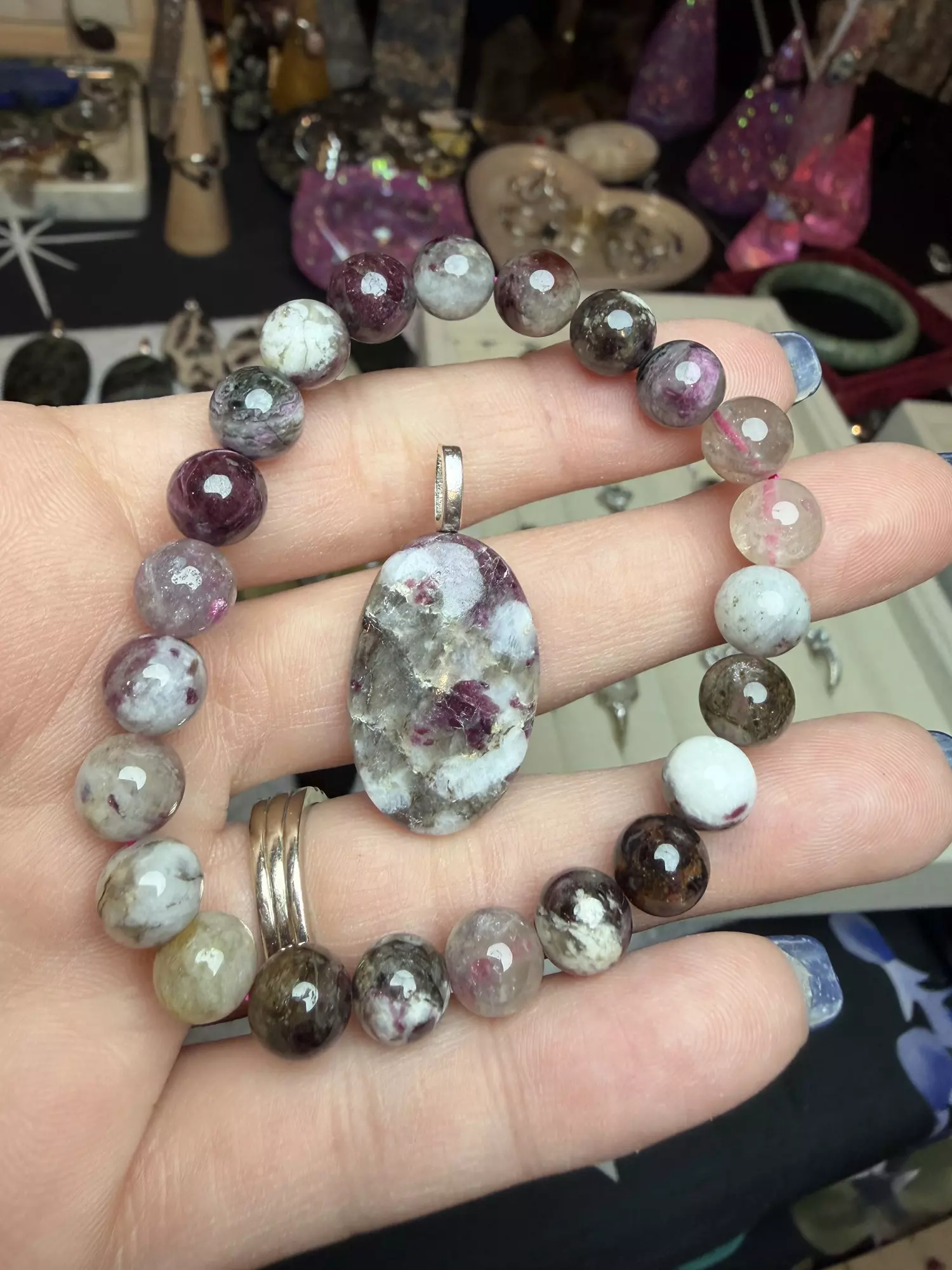 plant/Pink Tourmaline set 8mm $32-0