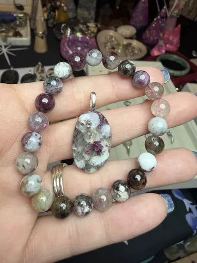 plant/Pink Tourmaline set 8mm $32-0-thumbnail