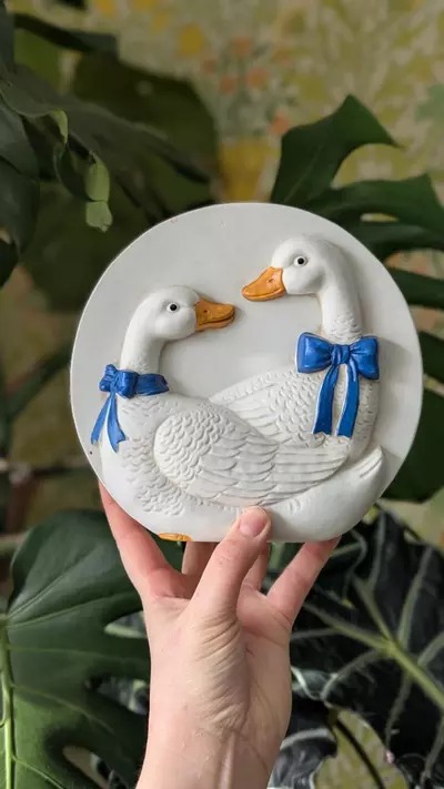 plant/goose vase with blue bows - matte-0-thumbnail